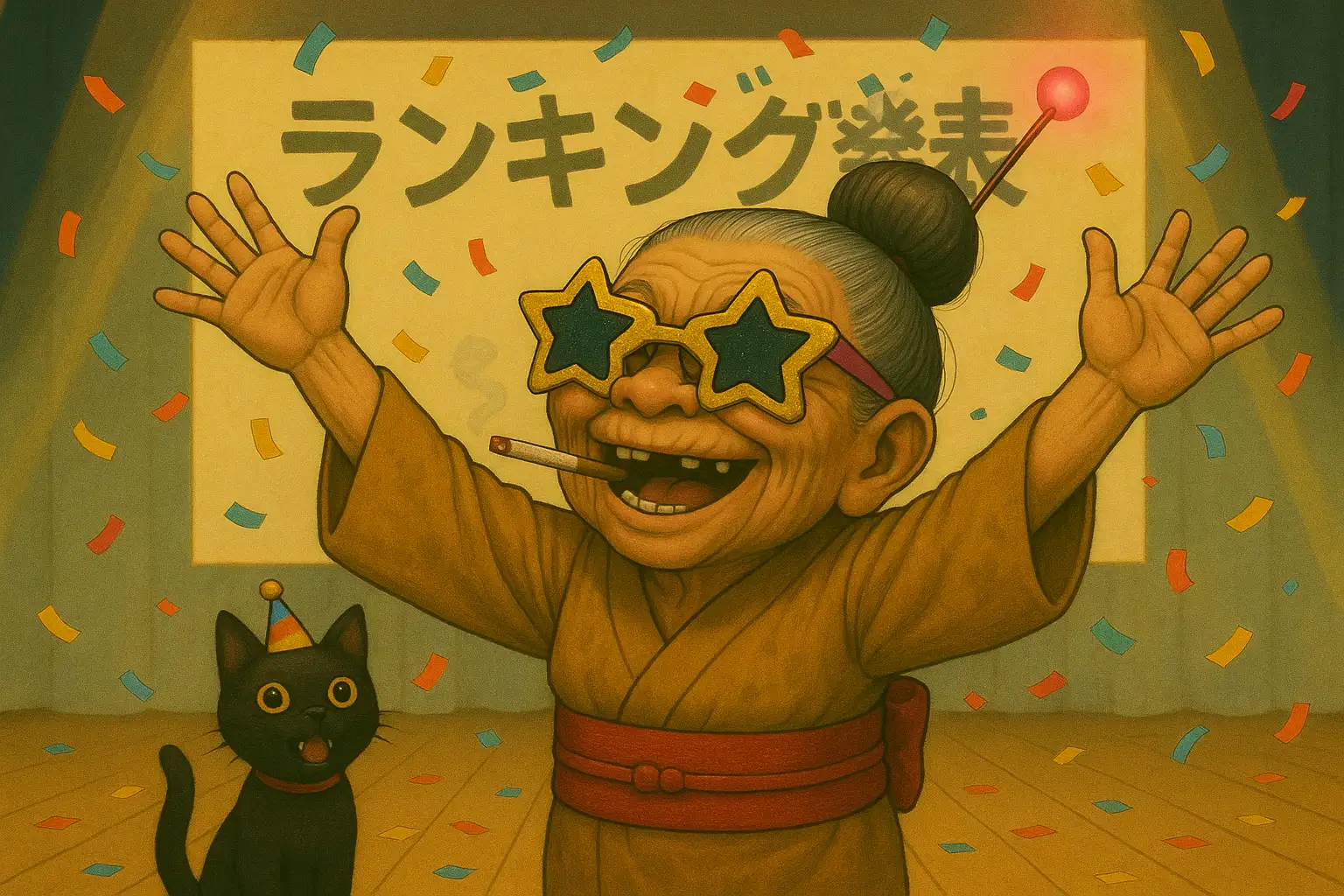 盛大にランキング発表をするおばば